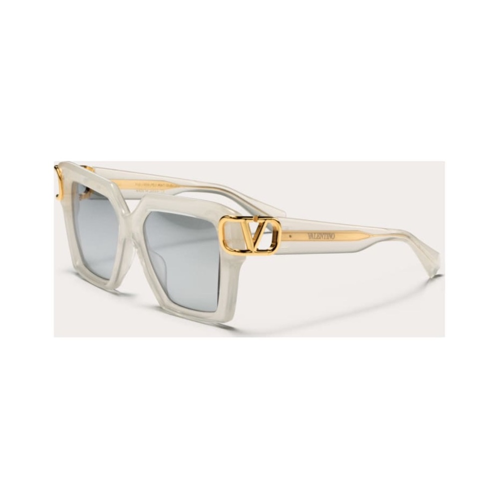 NIB Valentino VLogo Oversized Square Sunglasses Ivory Gold V-UNO Full Set - Picture 3 of 9